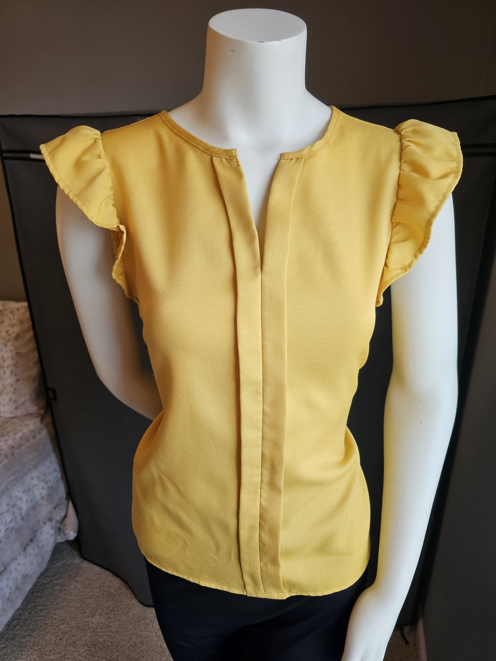 SHEIN Mustard Yellow Ruffle Cap Sleeve Blouse